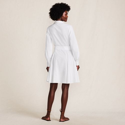 Women's Embroidered Poplin Button Front Dress with Godets, Back