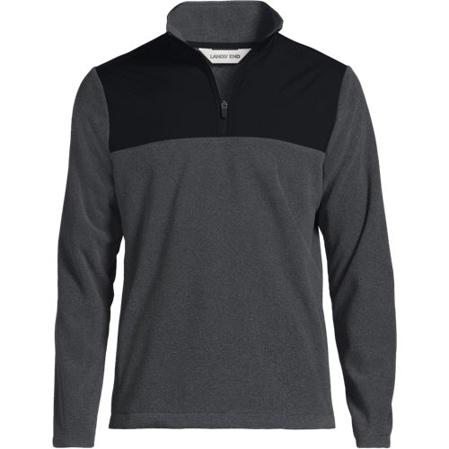 Anyweather Water Repellent Fleece Mixed Media Quarter Zip Pullover, Men, size: M, regular, Black, Polyester, by Lands' End
