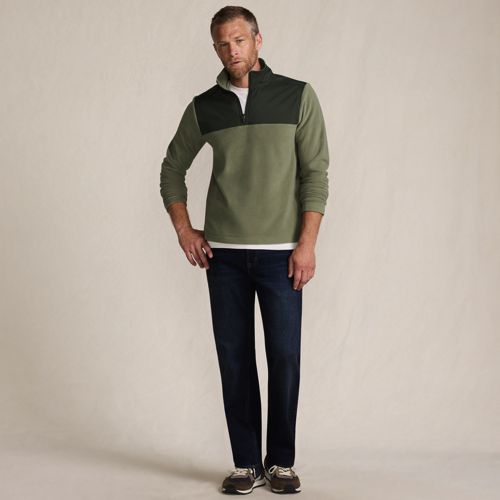 Anyweather Water Repellent Fleece Mixed Media Quarter Zip Pullover, Men, size: XL, regular, Green, Polyester, by Lands' End