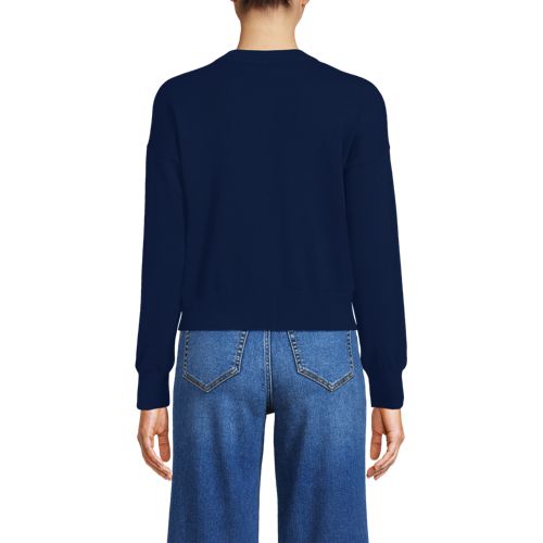  Lands' End Kurzer Feinstrick-cardigan Aus Baumwolle, Damen, Größe:32-34 Regular, Blau, Baumwolle, By Lands' End 