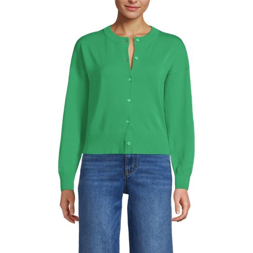  Lands' End Kurzer Feinstrick-cardigan Aus Baumwolle, Damen, Größe:32-34 Regular, Grün, Baumwolle, By Lands' End 