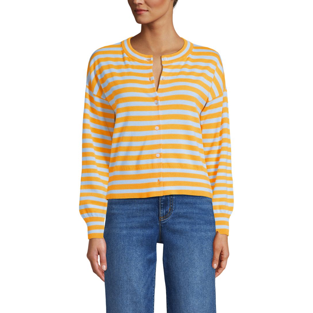 Women's Cropped Fine Gauge Crew Neck Cardigan Sweater