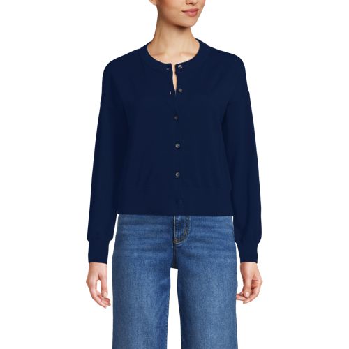  Lands' End Kurzer Feinstrick-cardigan Aus Baumwolle, Damen, Größe:32-34 Regular, Blau, Baumwolle, By Lands' End 