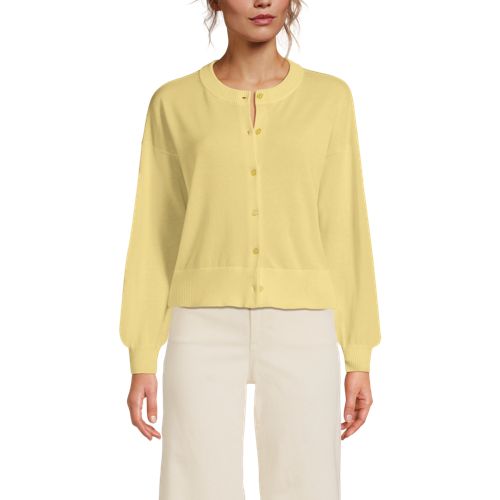  Lands' End Kurzer Feinstrick-cardigan Aus Baumwolle, Damen, Größe:36-38 Regular, Gelb, Baumwolle, By Lands' End 