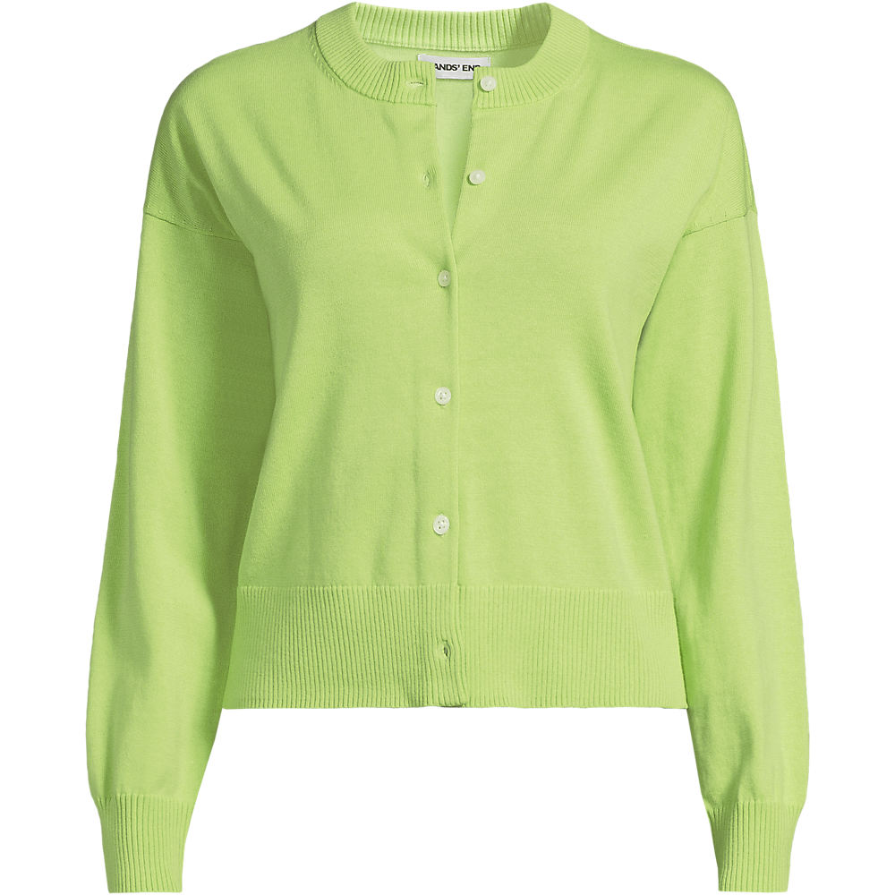 Fine Gauge Cropped Cotton Cardigan, Women, size: S, regular, Green, Cotton, by Lands' End