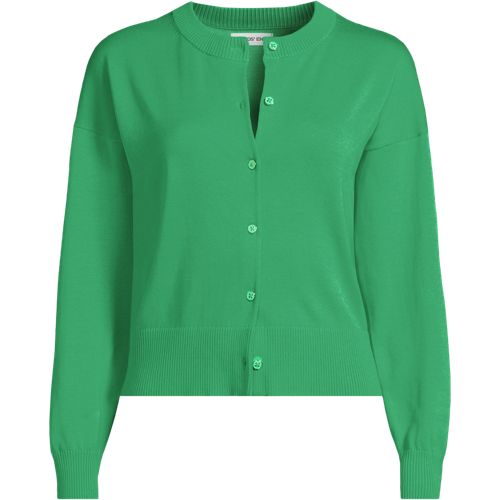  Lands' End Kurzer Feinstrick-cardigan Aus Baumwolle, Damen, Größe:32-34 Regular, Grün, Baumwolle, By Lands' End 