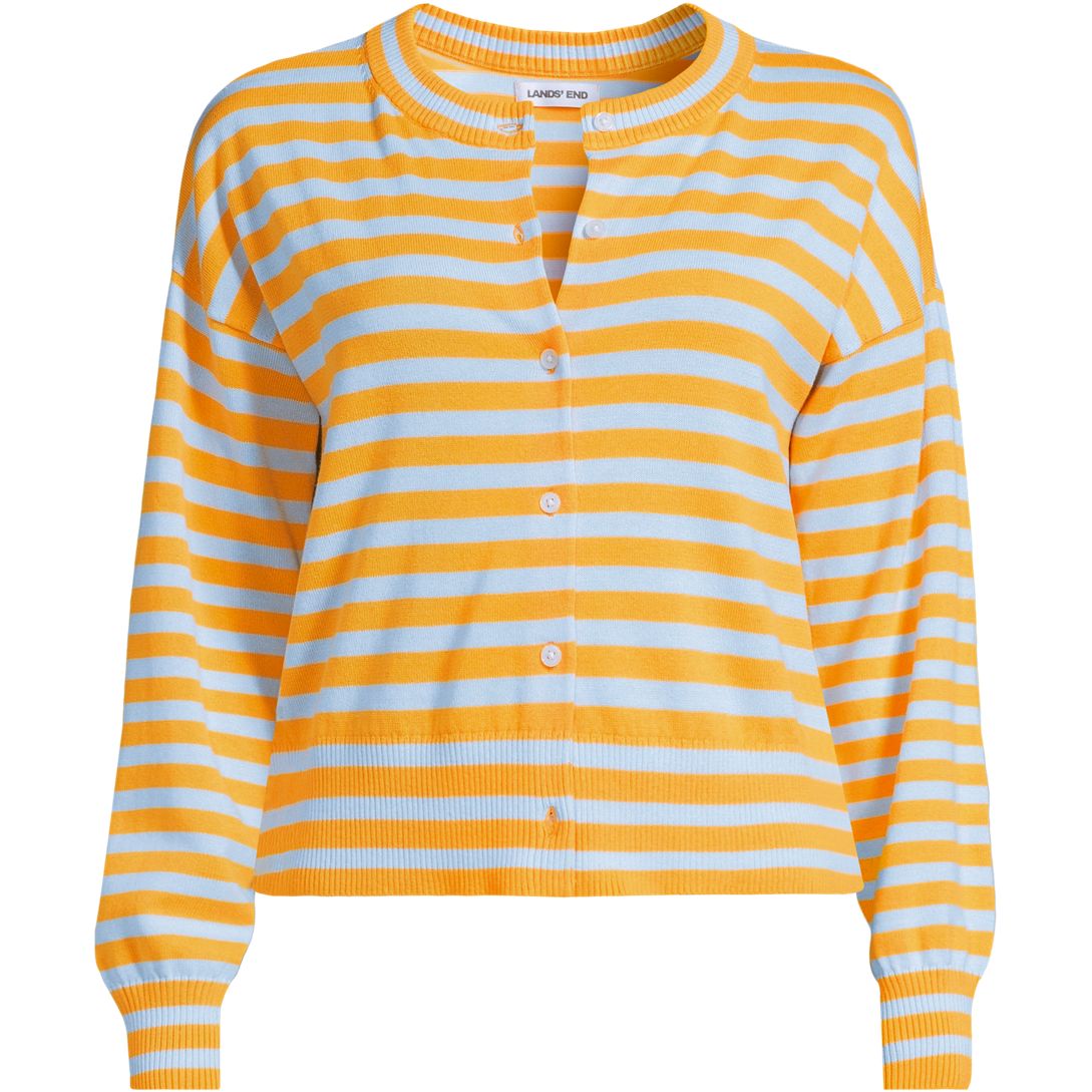 Women's Cropped Fine Gauge Crew Neck Cardigan Sweater
