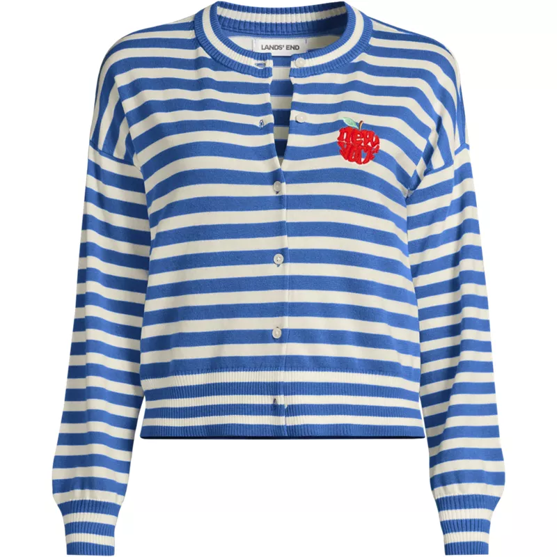 Women's Modern Length Fine Gauge Crew Neck Cardigan Sweater, Front