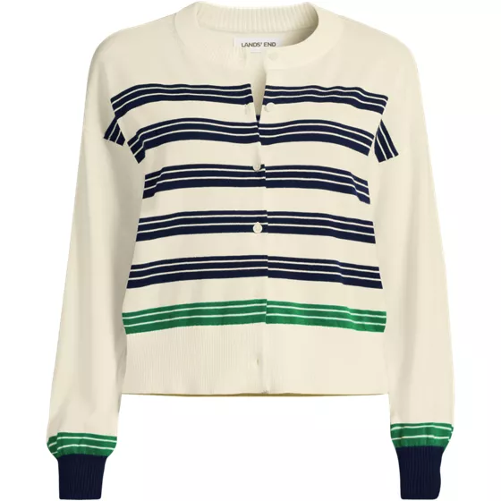 Women's Modern Length Fine Gauge Crew Neck Cardigan Sweater - primary