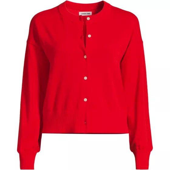 Women's Modern Length Fine Gauge Crew Neck Cardigan Sweater - primary