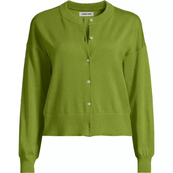 Women's Plus Size Modern Length Fine Gauge Crew Neck Cardigan Sweater - primary