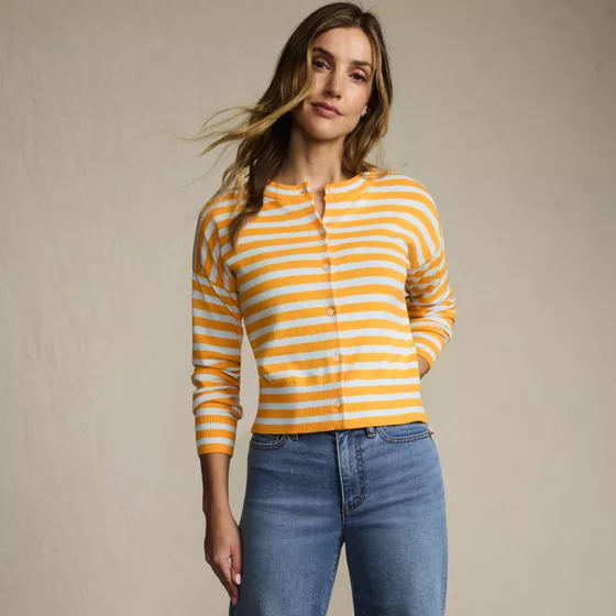 Women's Modern Length Fine Gauge Crew Neck Cardigan Sweater - primary