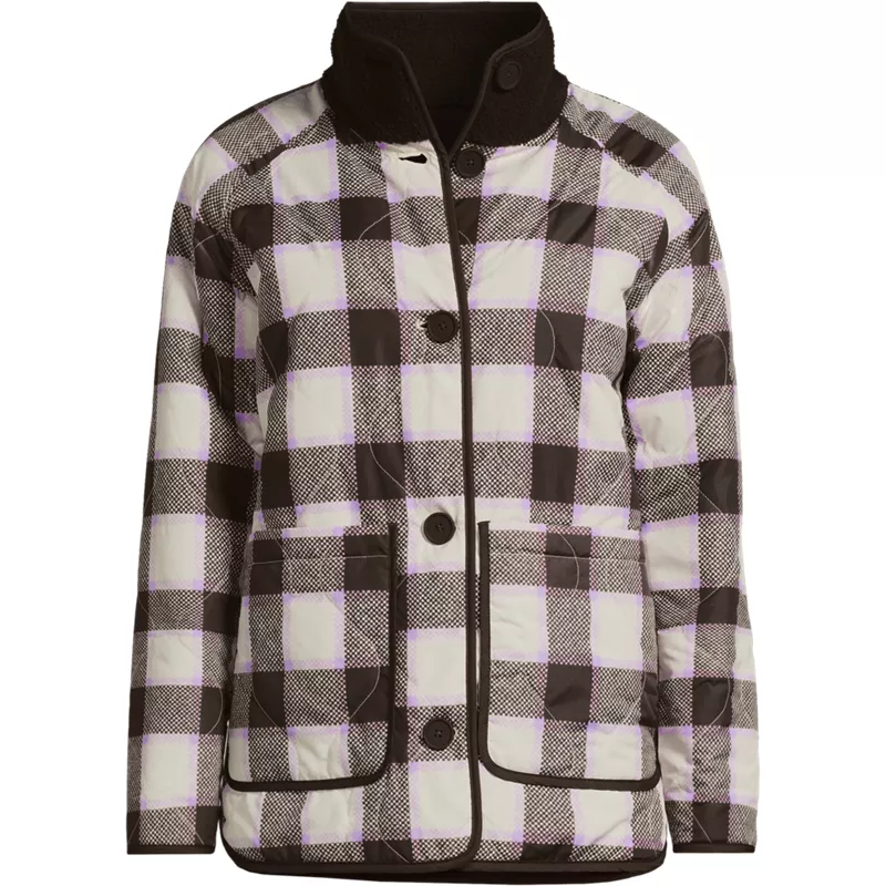 Women's Sherpa Fleece Reversible Mixed Media Long Jacket, Front
