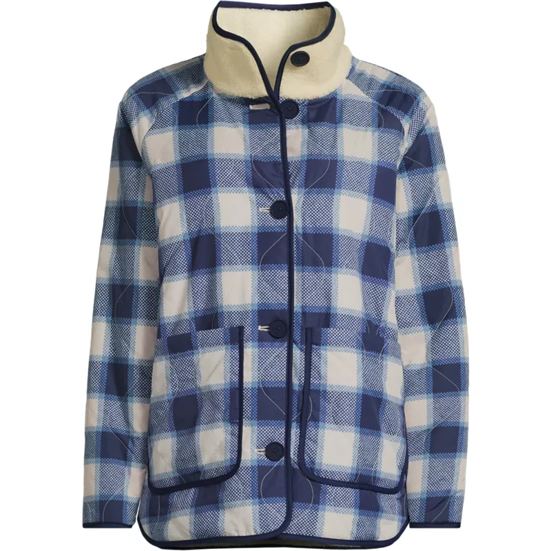Women's Plus Size Sherpa Fleece Reversible Mixed Media Long Jacket, Front
