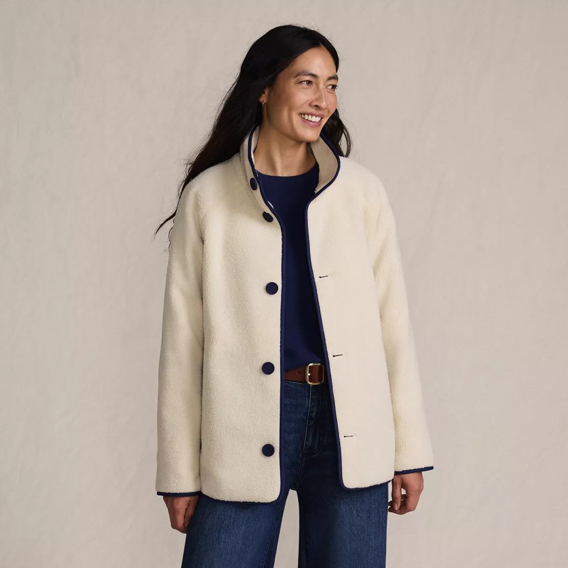 Women's Sherpa Fleece Reversible Mixed Media Long Jacket