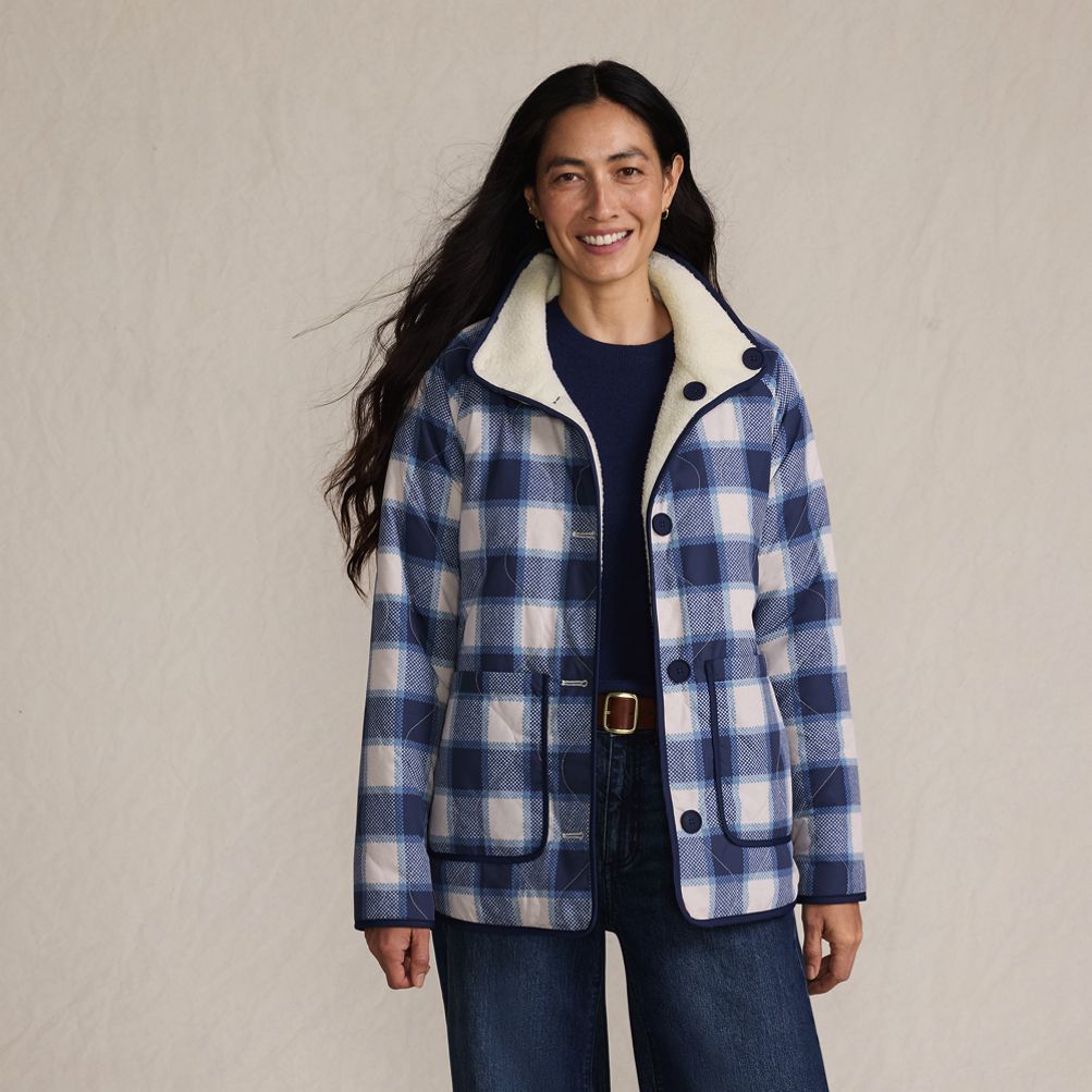 Women's Sherpa Fleece Reversible Mixed Media Long Jacket | Lands' End