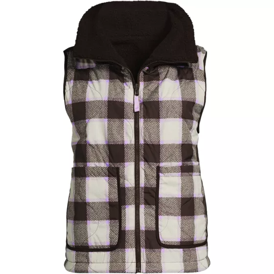 Women's Plus Size Sherpa Fleece Reversible Mixed Media Vest - primary