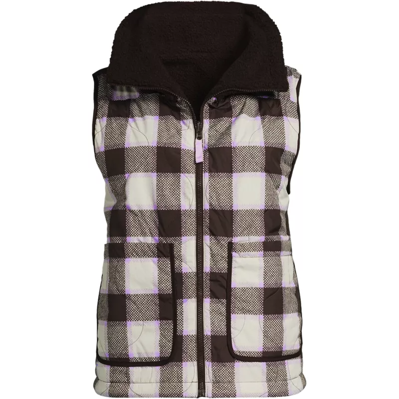 Women's Plus Size Sherpa Fleece Reversible Mixed Media Vest, Front