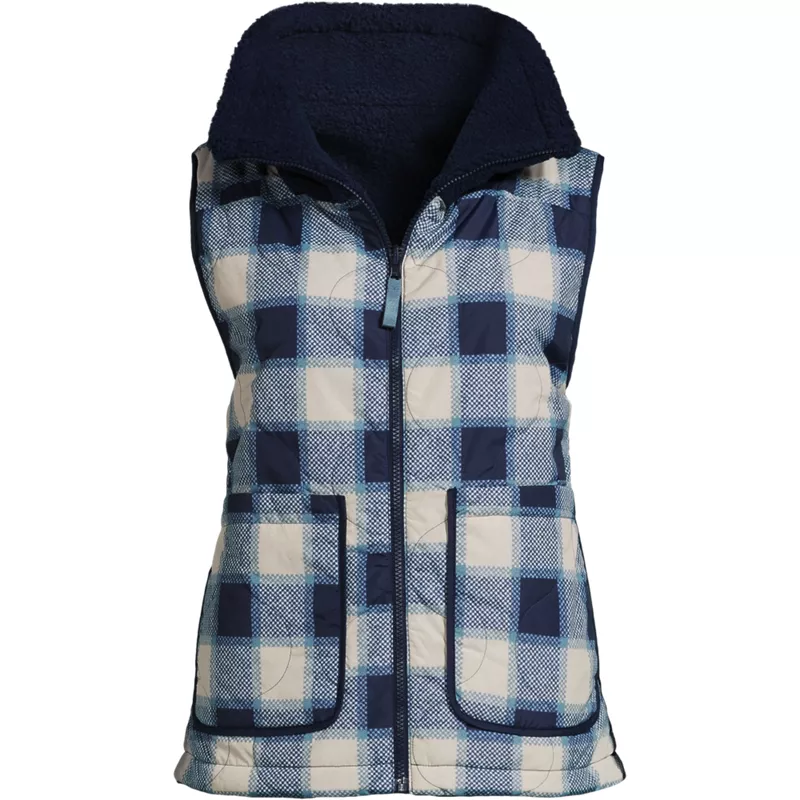 Women's Sherpa Fleece Reversible Mixed Media Vest, Front
