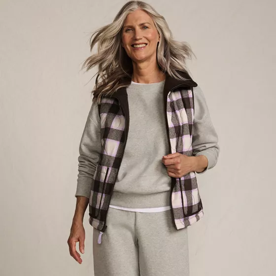 Women's Sherpa Fleece Reversible Mixed Media Vest - primary