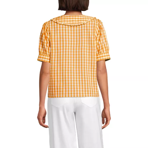 Women's Carefree Cotton Puff Sleeve Statement Collar Shirt, Back