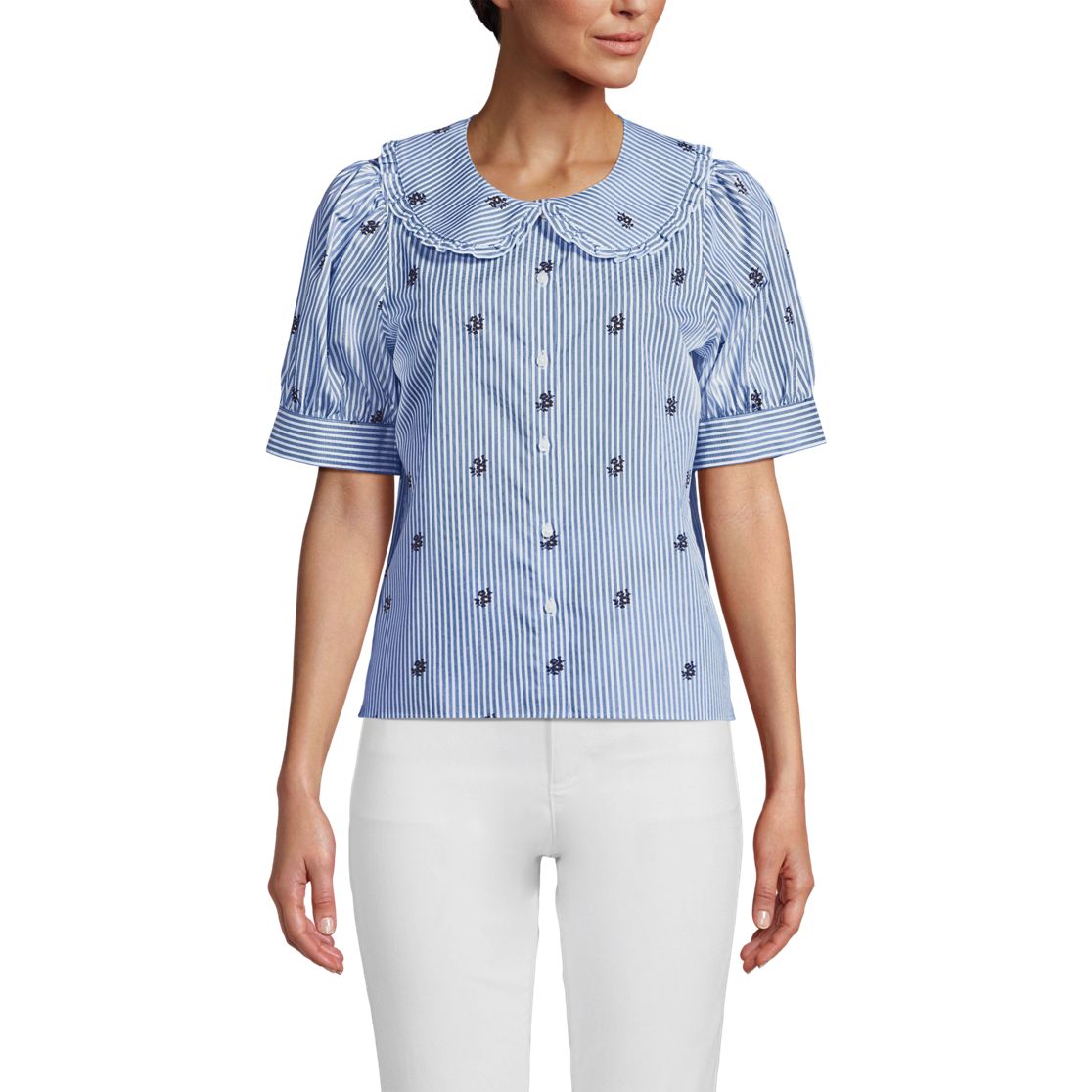 Women's Easy Care Puff Sleeve Statement Collar Shirt