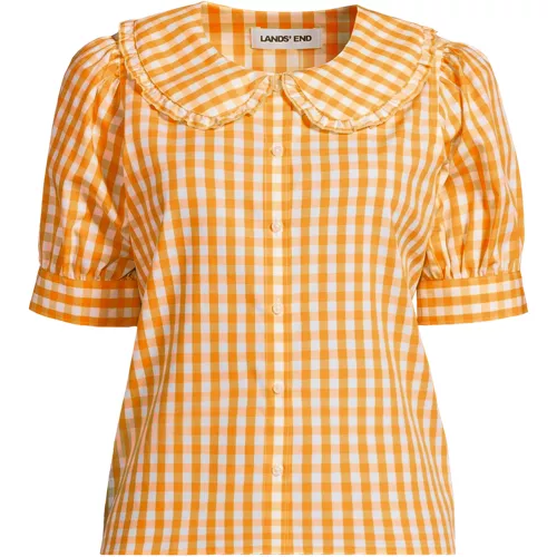 Women's Carefree Cotton Puff Sleeve Statement Collar Shirt, Front