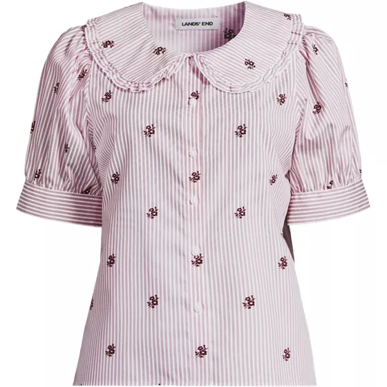 Women's Plus Size Carefree Cotton Puff Sleeve Statement Collar Shirt - primary