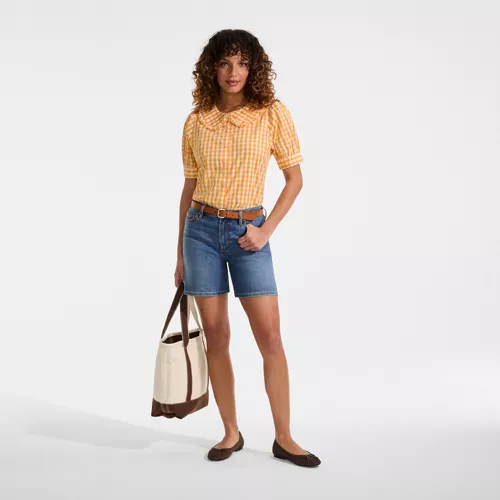 Women's Carefree Cotton Puff Sleeve Statement Collar Shirt, alternative image