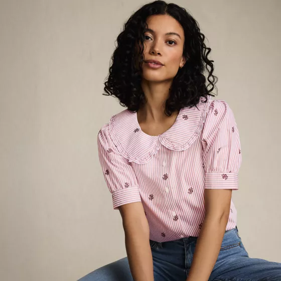 Women's Carefree Cotton Puff Sleeve Statement Collar Shirt - primary