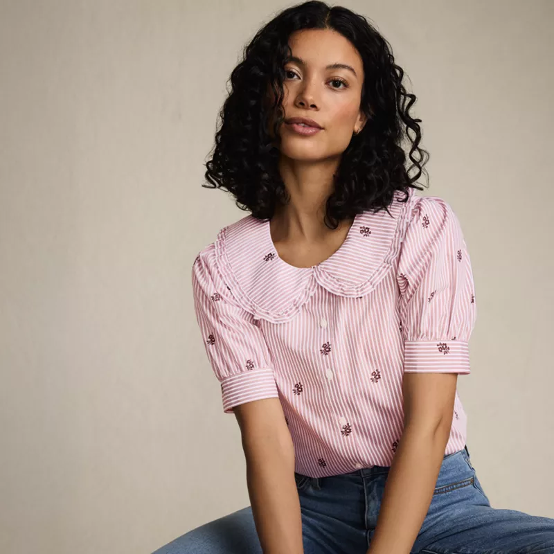 Women's Carefree Cotton Puff Sleeve Statement Collar Shirt, alternative image