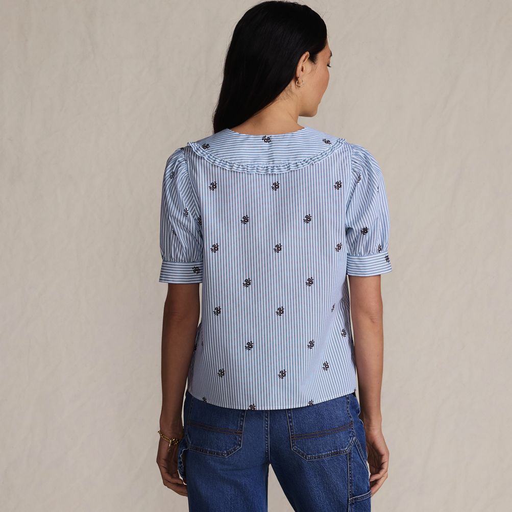Women's Carefree Cotton Puff Sleeve Statement Collar Shirt | Lands