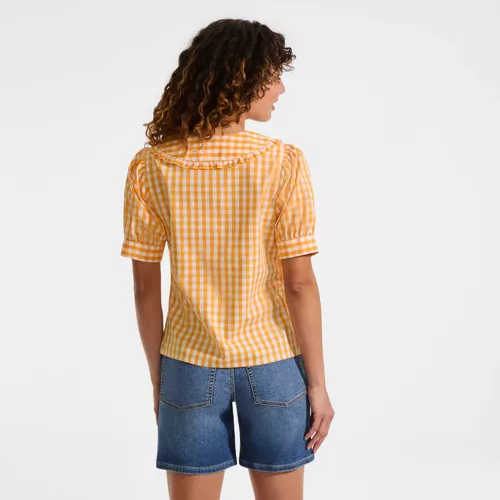 Women's Carefree Cotton Puff Sleeve Statement Collar Shirt, Back