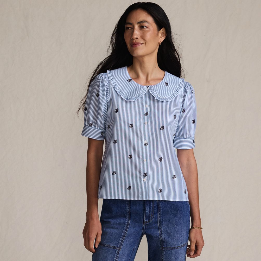Women's Carefree Cotton Puff Sleeve Statement Collar Shirt | Lands