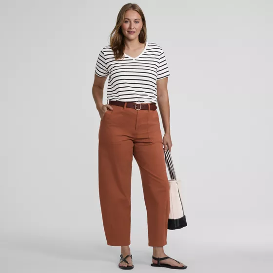 Women's Plus Size Chino High Rise Barrel Leg Utility Ankle Pants - primary