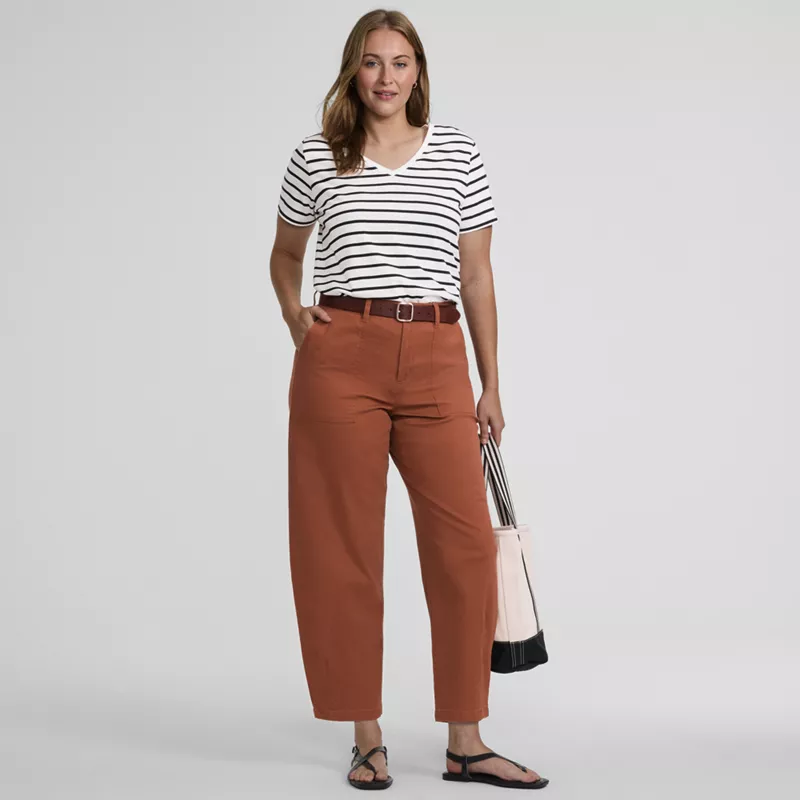 Women's Plus Size Chino High Rise Barrel Leg Utility Ankle Pants, alternative image