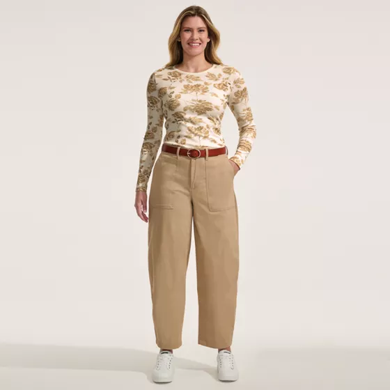 Women's Plus Size Chino High Rise Barrel Leg Utility Ankle Pants - primary