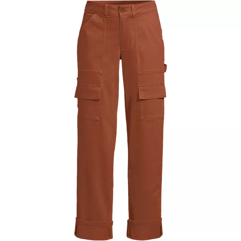 Women's Plus Size Chino Mid Rise Straight Leg Cargo Ankle Pants, Front