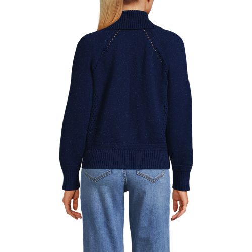  Lands' End Baumwoll-zippercardigan Mit Großem Kragen Drifter, Damen, Größe:36-38 Regular, Blau, Baumwolle, By Lands' End 