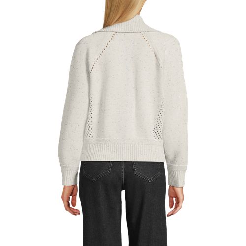 Lands' End Baumwoll-zippercardigan Mit Großem Kragen Drifter, Damen, Größe:32-34 Regular, Grau, Baumwolle, By Lands' End 