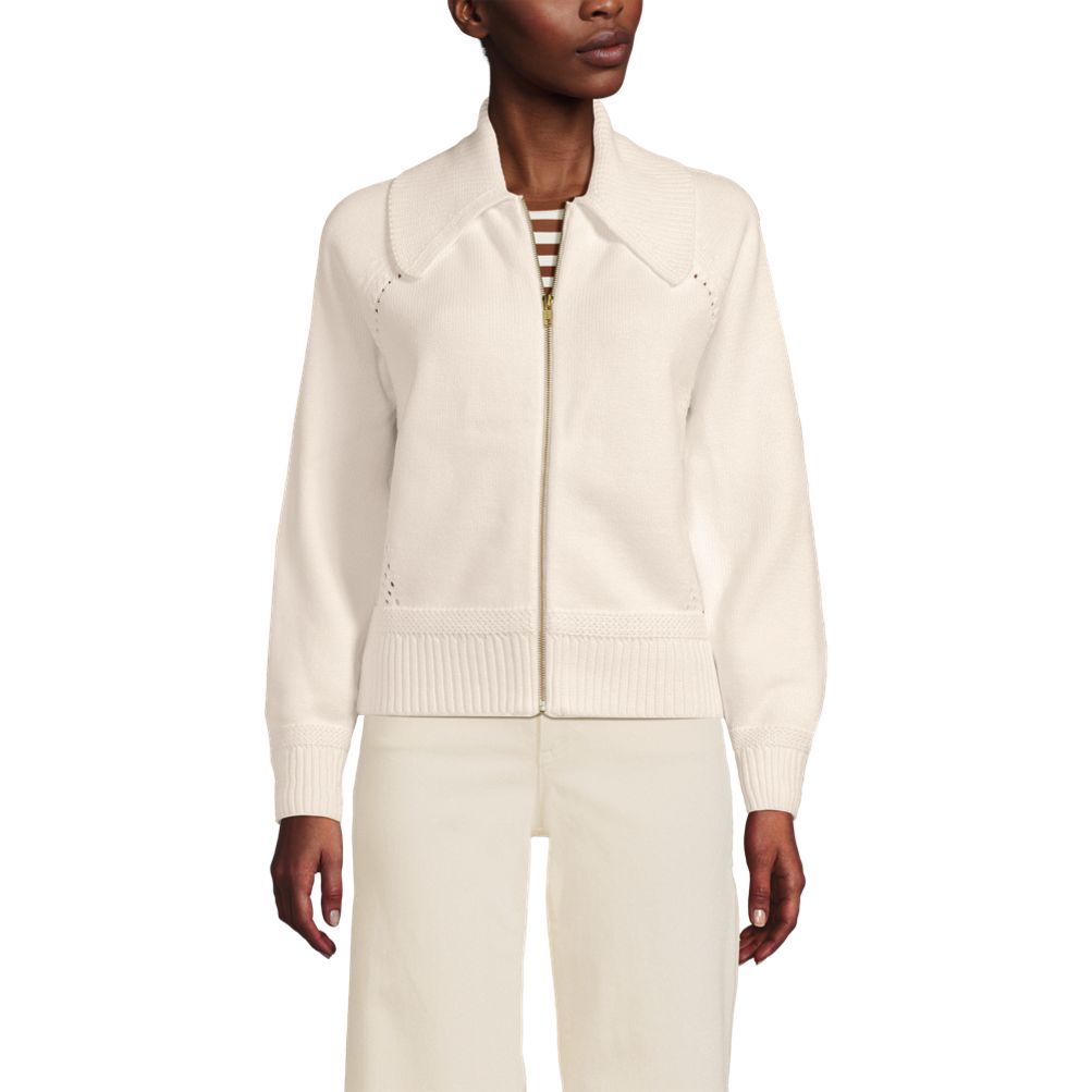 Women's Drifter Large Collar Zip Front Cardigan Sweater | Lands' End