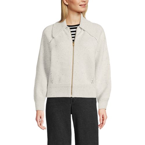  Lands' End Baumwoll-zippercardigan Mit Großem Kragen Drifter, Damen, Größe:32-34 Regular, Grau, Baumwolle, By Lands' End 