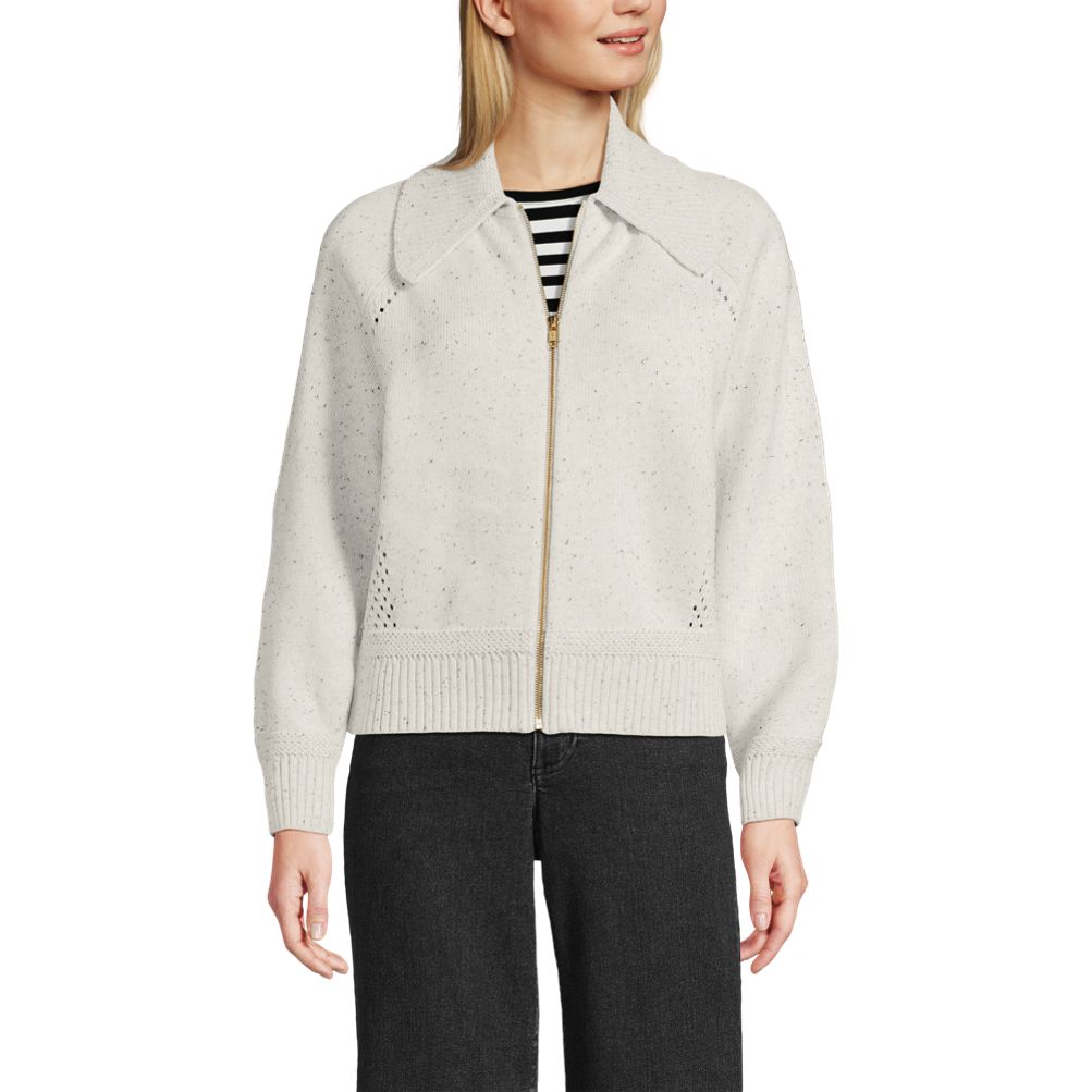 Women's Drifter Large Collar Zip Front Cardigan Sweater | Lands' End