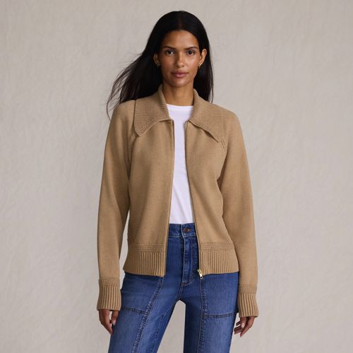 Women's Drifter Large Collar Zip Front Cardigan Sweater, Front