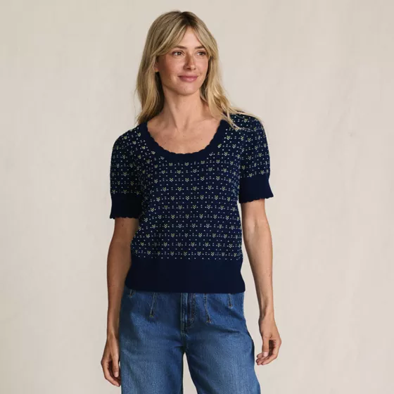 Women's Fine Gauge Cotton Jacquard Scoop Neck Sweater - primary