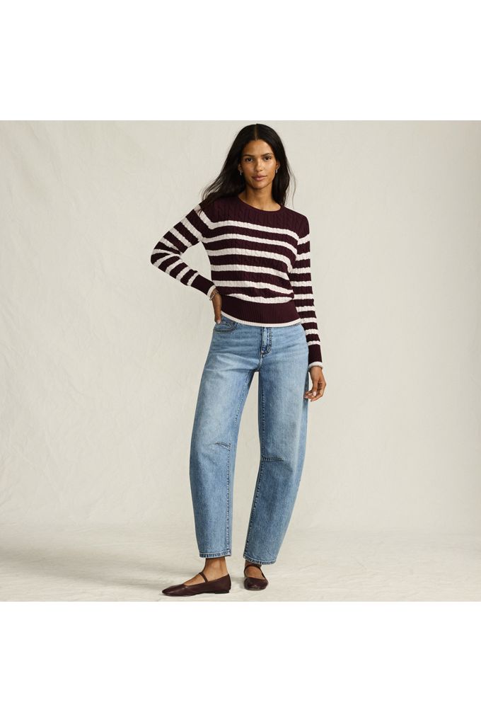Women's Drifter Modern Cable Crew Sweater - Lands' End - Red - L