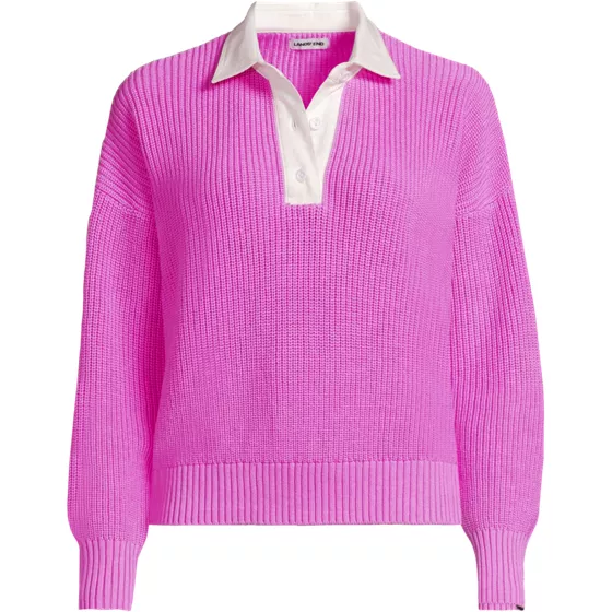 Women's Plus Size Drifter Rugby with Woven Collar Sweater - primary