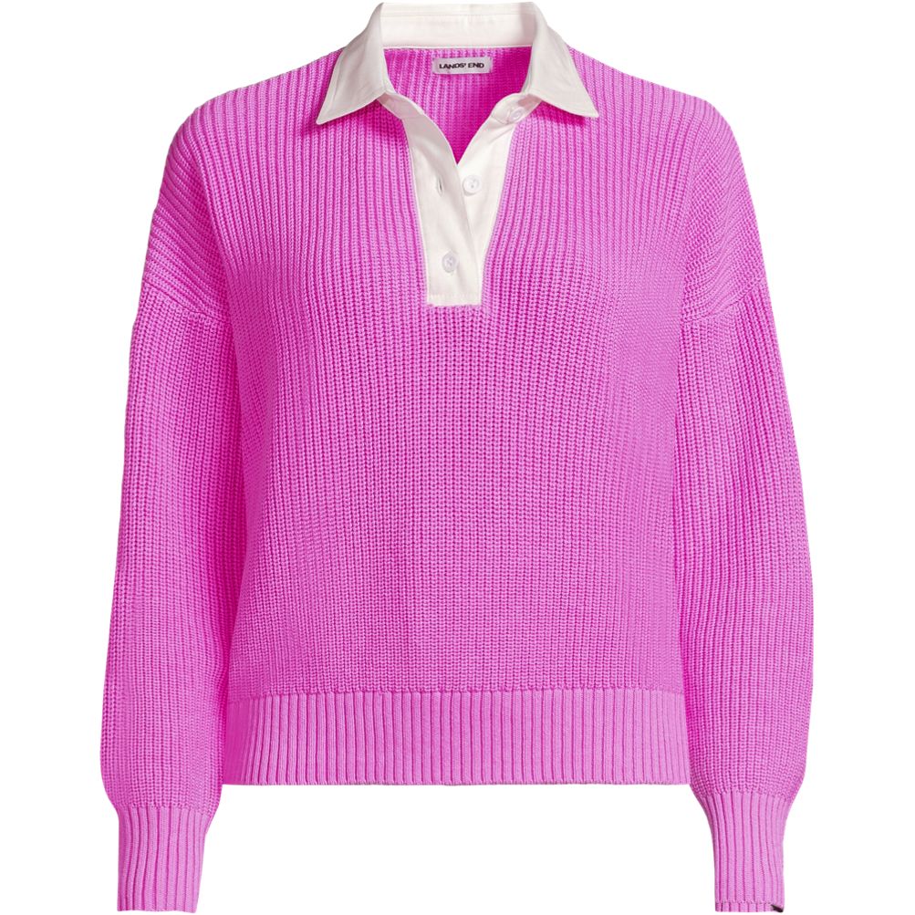 Women's Drifter Rugby with Woven Collar Sweater | Lands' End