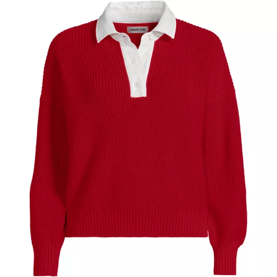 Women's Plus Size Drifter Rugby with Woven Collar Sweater - primary