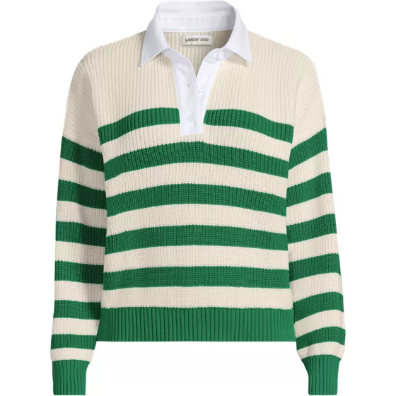 Women's Plus Size Drifter Rugby with Woven Collar Sweater - primary